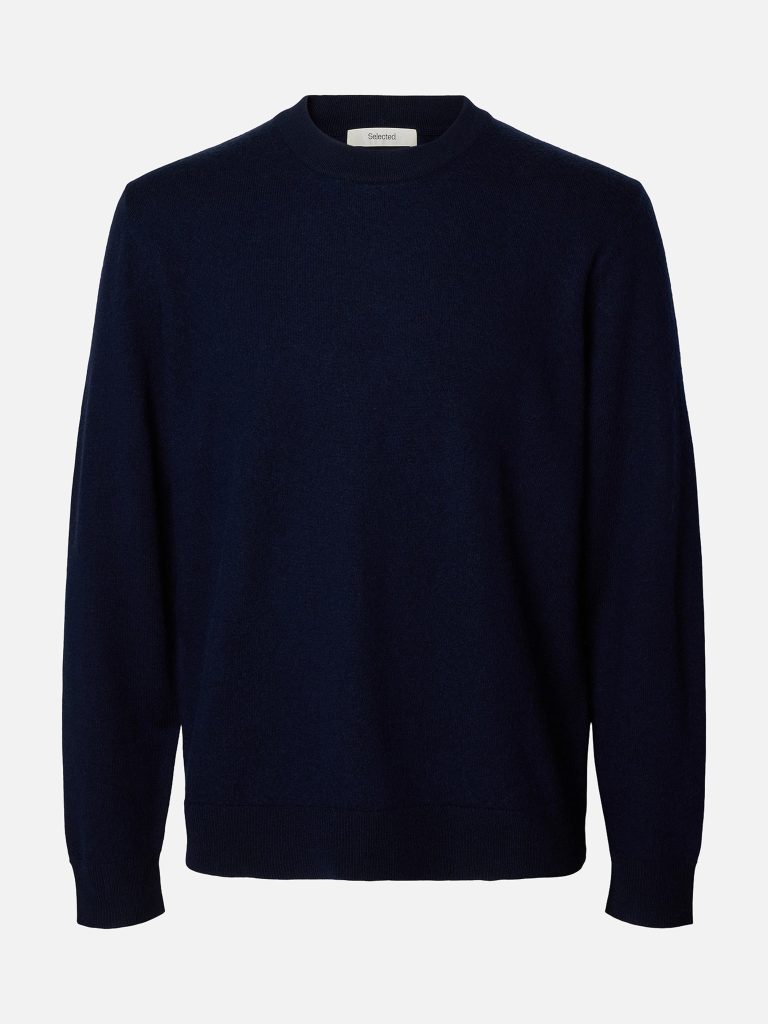 SLHTRAY MERINO BRUSHED CREW NAVY