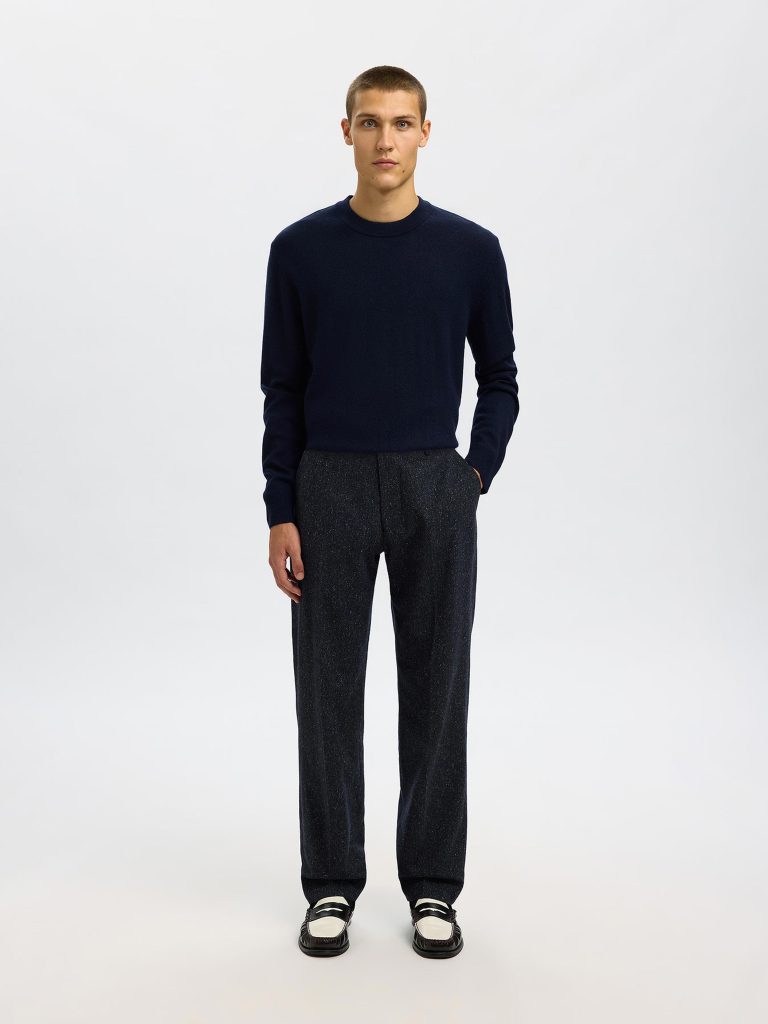 SLHTRAY MERINO BRUSHED CREW NAVY