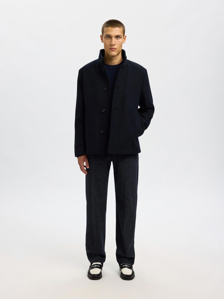 SLHTRAY MERINO BRUSHED CREW NAVY