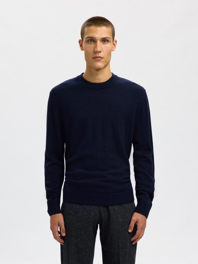 SLHTRAY MERINO BRUSHED CREW NAVY