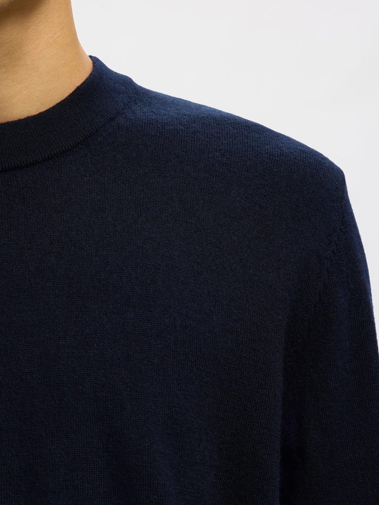 SLHTRAY MERINO BRUSHED CREW NAVY