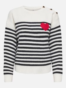 ONLELLA LS HEART ONECK WHITE CAP BLACK