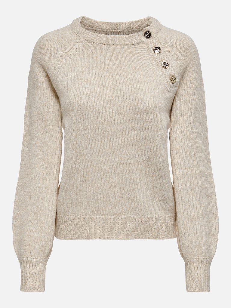 ONLEMMA LS BUTTON ONECK KNT PUMICE STONE