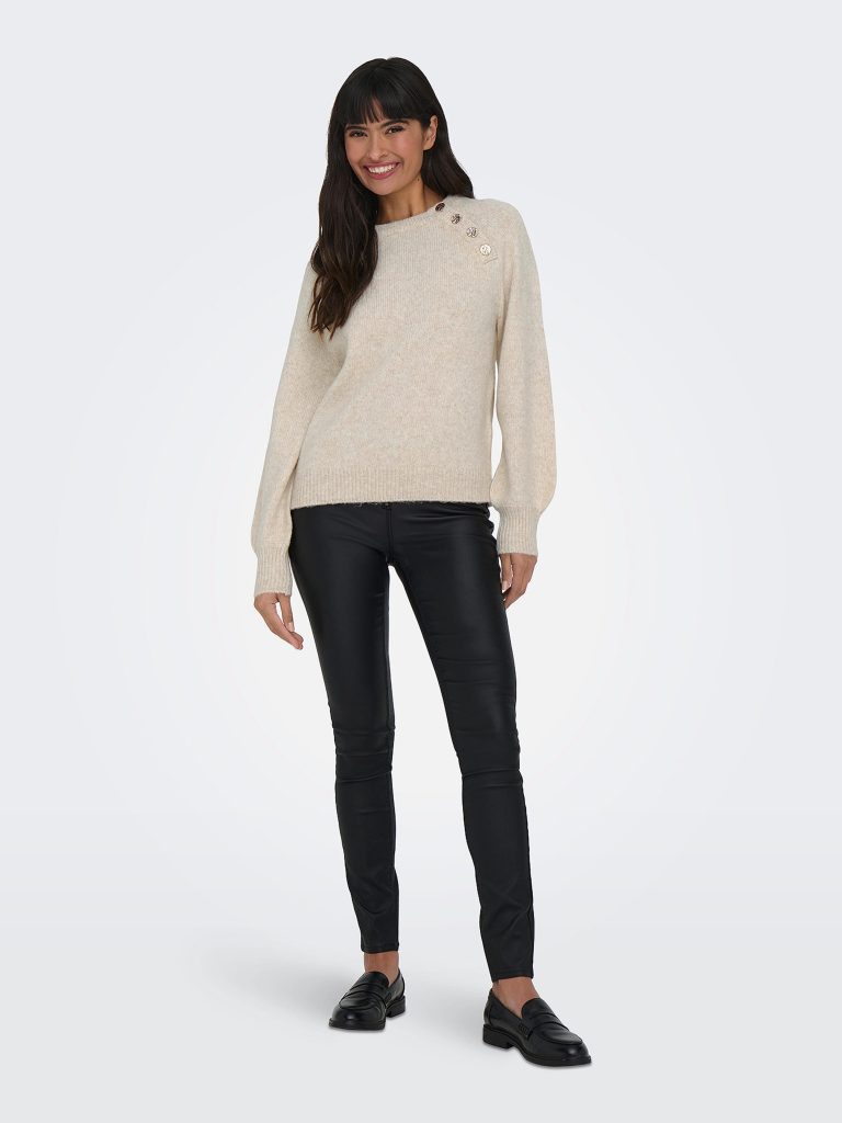 ONLEMMA LS BUTTON ONECK KNT PUMICE STONE