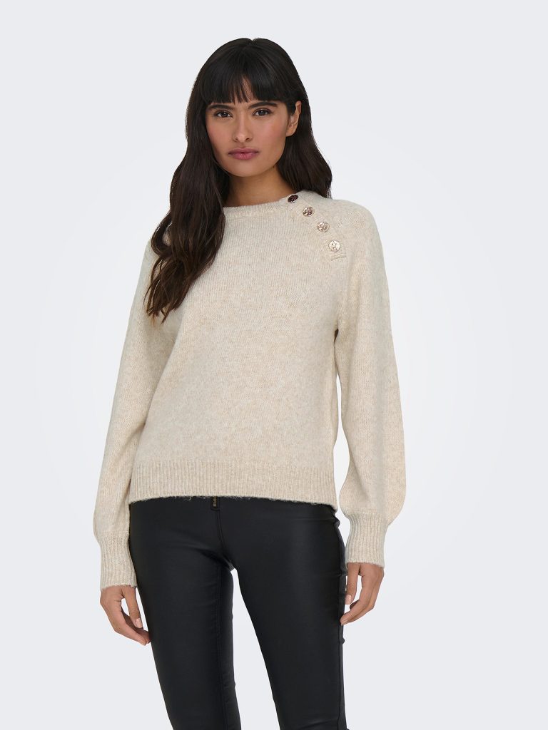 ONLEMMA LS BUTTON ONECK KNT PUMICE STONE