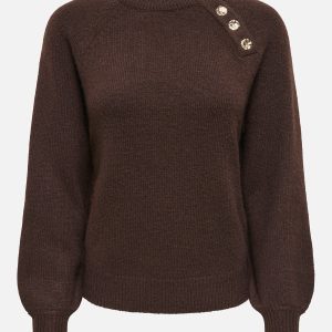 ONLEMMA LS BUTTON ONECK KNT COFFEE BEAN – Image 1