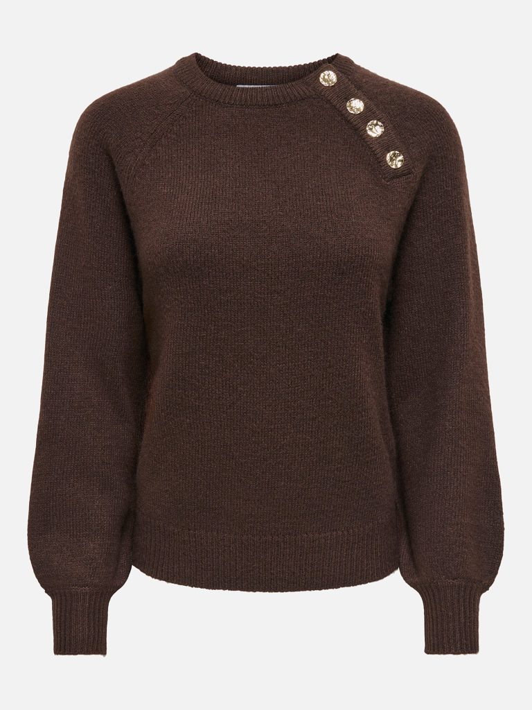 ONLEMMA LS BUTTON ONECK KNT COFFEE BEAN