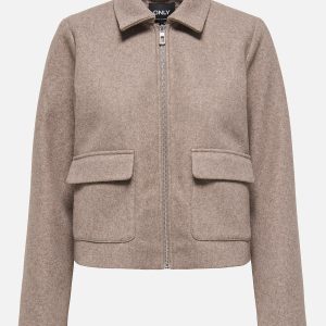 ONLVELA ZIP SHORT JACKET TAUPE GREY – Image 1