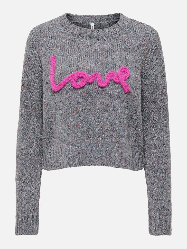 ONLSMILLA LS TEXT DETAIL ONECK DARK GREY FUCHSIA