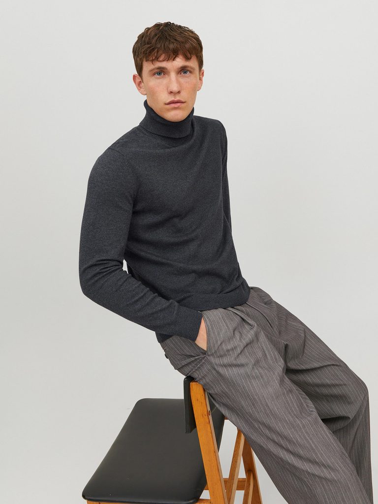 JJEEMIL KNIT ROLL NECK DARK GREY