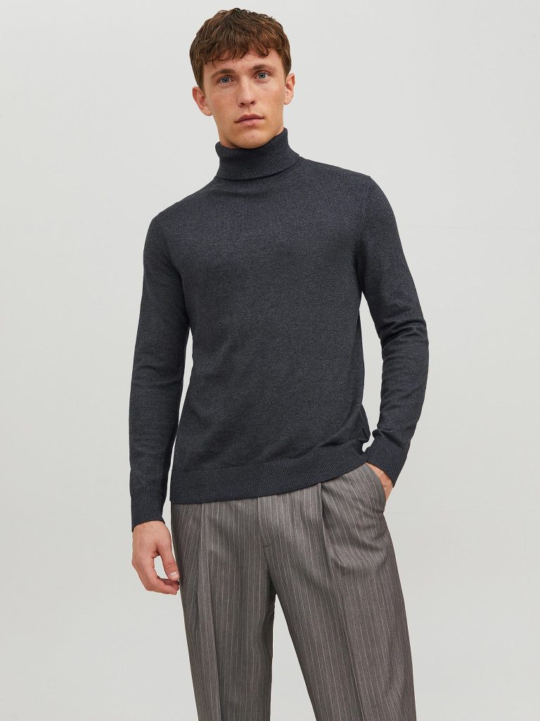 JJEEMIL KNIT ROLL NECK DARK GREY