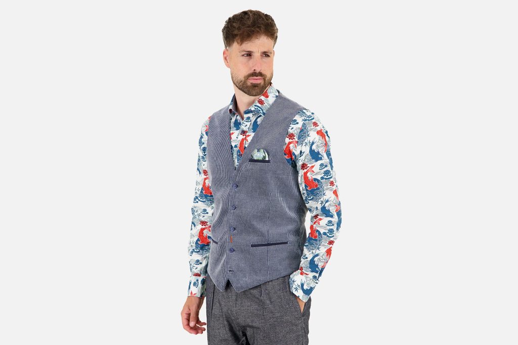 WAISTCOAT TWO TONE RIB JEANS BLUE