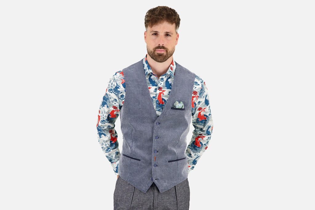 WAISTCOAT TWO TONE RIB JEANS BLUE
