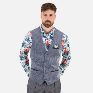 WAISTCOAT TWO TONE RIB JEANS BLUE - Image 4