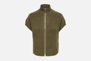 ONLBIANCA HIGHNECK ZIP VEST KNIT BEECH MELANGE