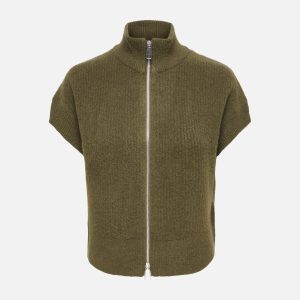 ONLBIANCA HIGHNECK ZIP VEST KNIT BEECH MELANGE – Image 1