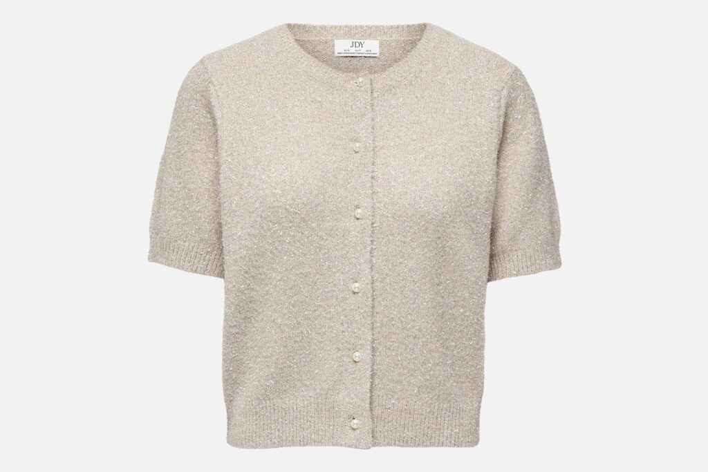 JDYNADINE SS GLITTER CARDIGAN BEIGE SILVER