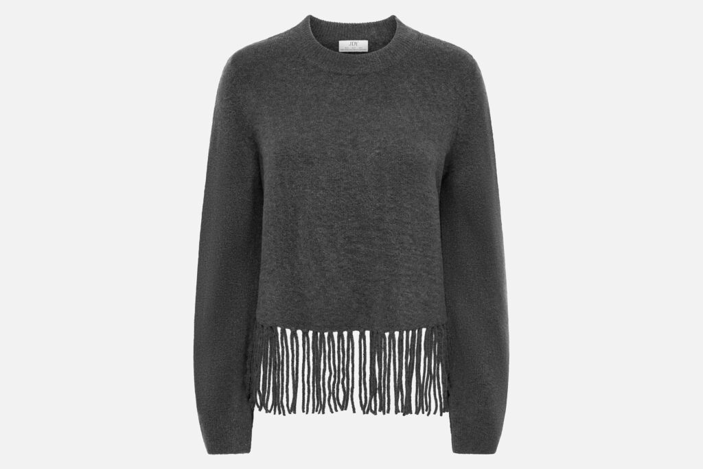JDYANDREA LS FRINGE PULLOVER GREY