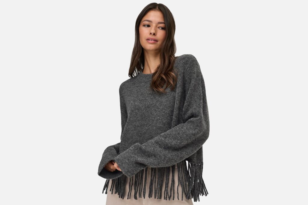 JDYANDREA LS FRINGE PULLOVER GREY