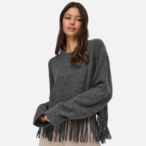 JDYANDREA LS FRINGE PULLOVER GREY - Image 4