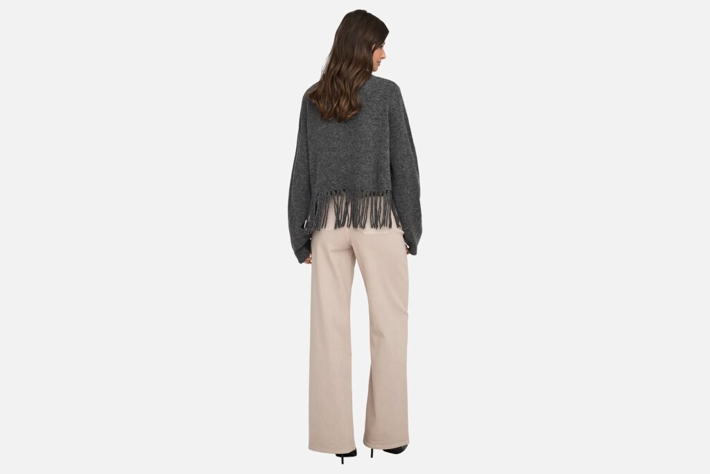 JDYANDREA LS FRINGE PULLOVER GREY