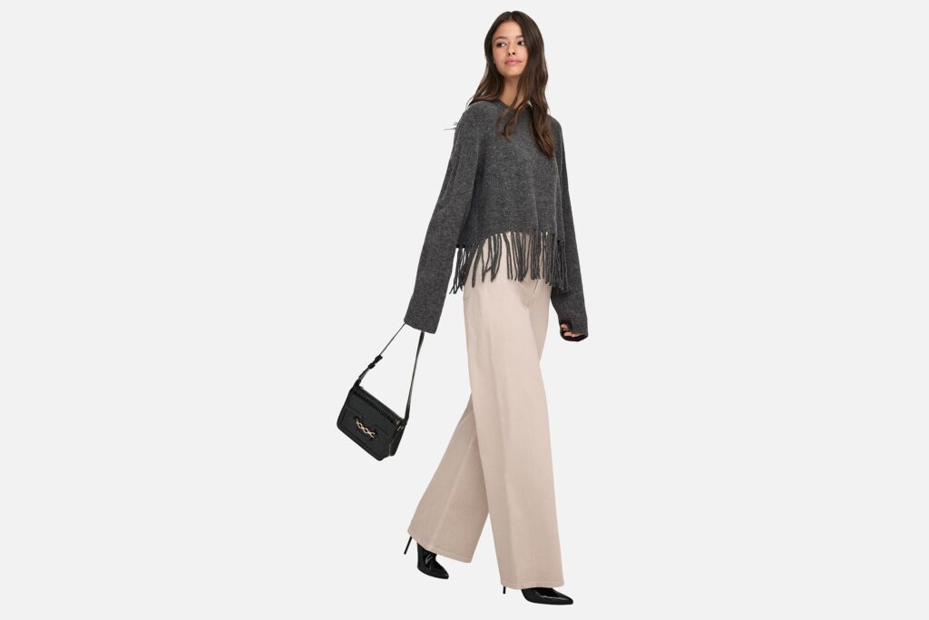 JDYANDREA LS FRINGE PULLOVER GREY