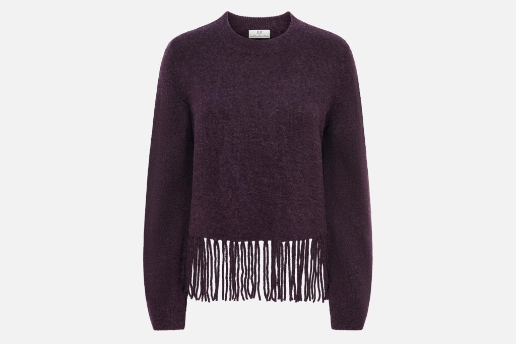 JDYANDREA LS FRINGE PULLOVER PLUM