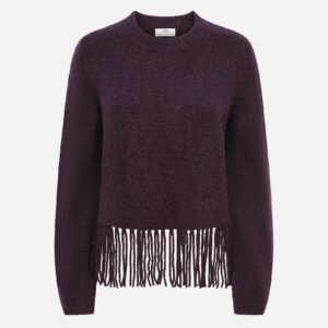 JDYANDREA LS FRINGE PULLOVER PLUM - Image 1