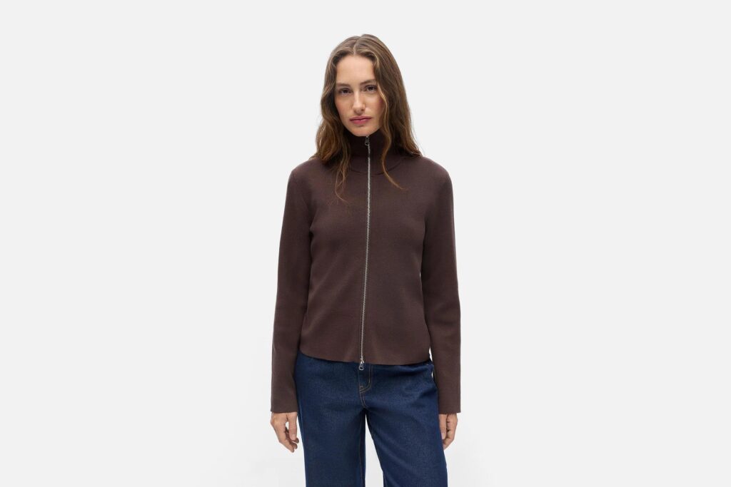 OBJREYNARD LS RE ZIP CARDIGAN SEAL BROWN