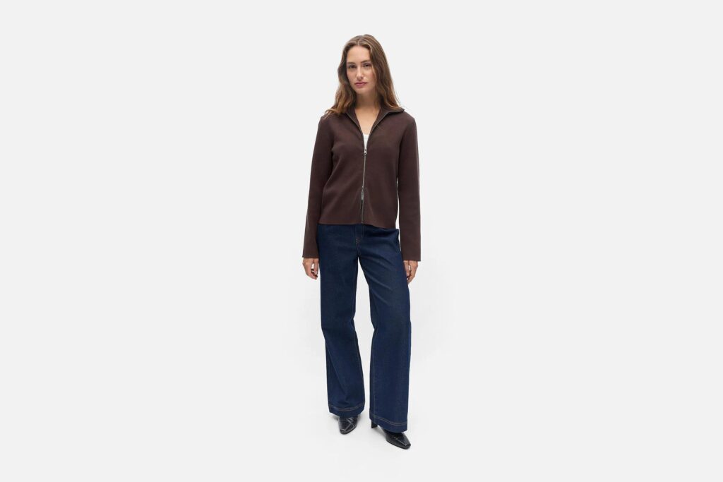 OBJREYNARD LS RE ZIP CARDIGAN SEAL BROWN