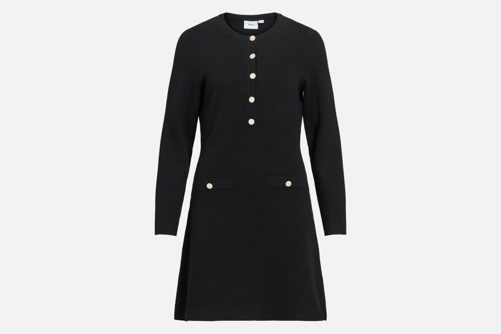 VISWAY ONECK LS ALINE KNIT DRESS BLACK