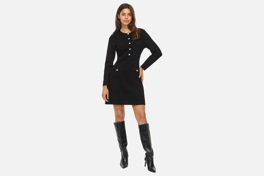 VISWAY ONECK LS ALINE KNIT DRESS BLACK