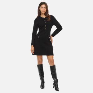 VISWAY ONECK LS ALINE KNIT DRESS BLACK - Image 5