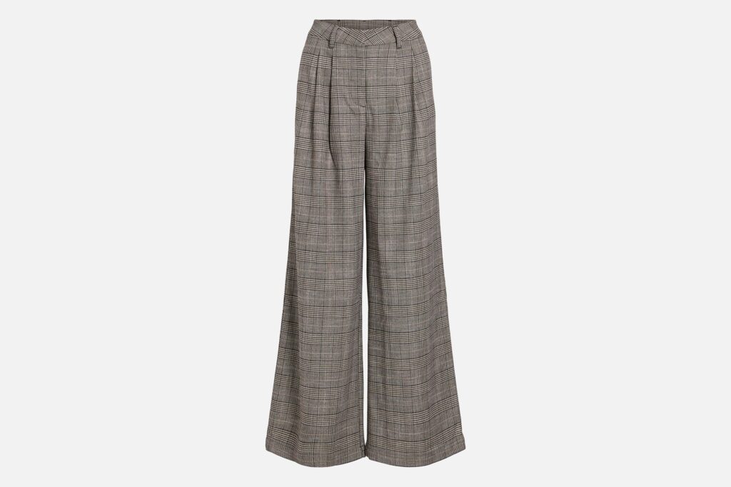VITJENKA HW WIDE CHECK PANTS SAND BLACK