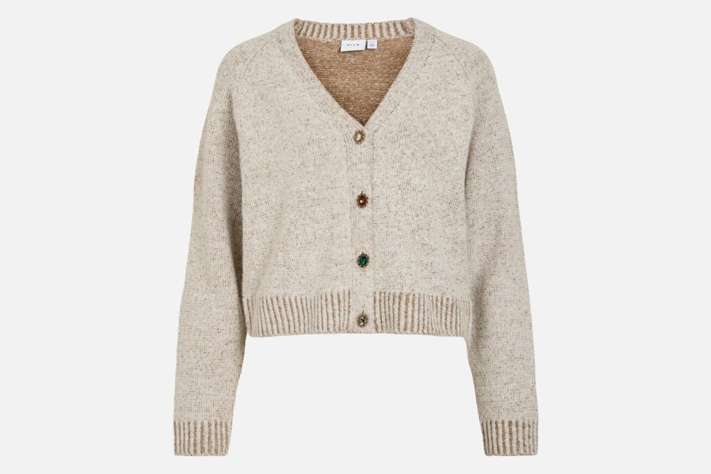 VISANA VNECK LS BUTTON CARDIGAN NATURAL