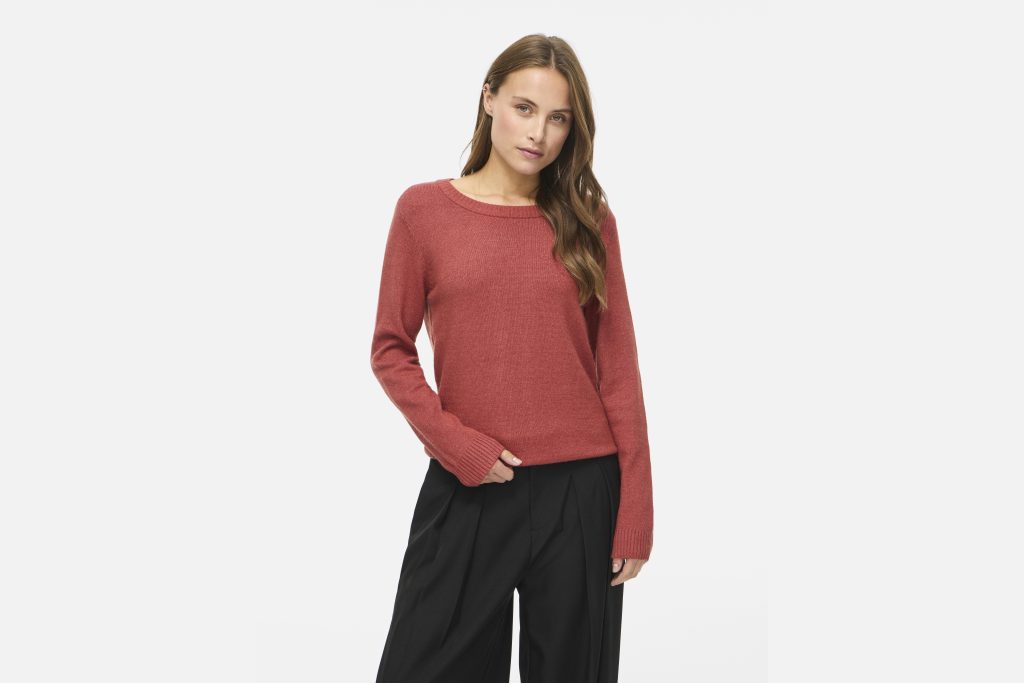 VIRIL ONECK LS KNIT TOP MARSALA DARK MEL