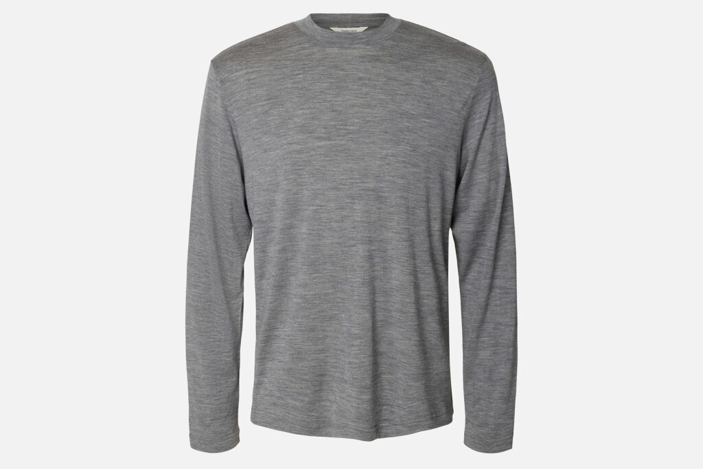 SLMTOMMY WOOL LS ONECK TEE MEDIUM GREY