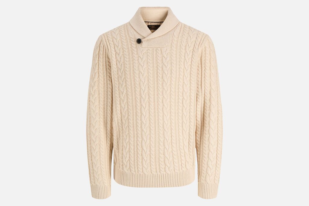JPRBLUCALLUM CABLE KNIT SHAWL NECK PARCHMENT