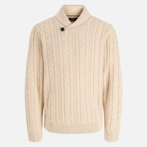 JPRBLUCALLUM CABLE KNIT SHAWL NECK PARCHMENT - Image 1