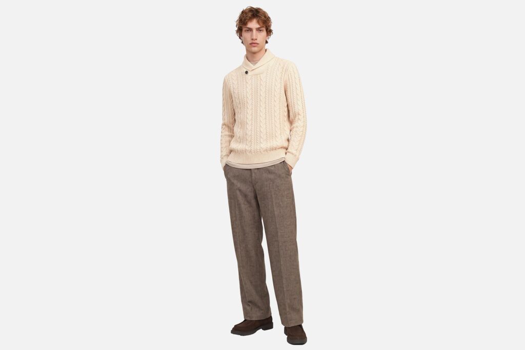 JPRBLUCALLUM CABLE KNIT SHAWL NECK PARCHMENT