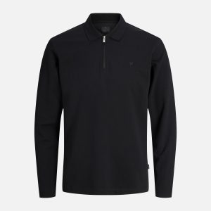 JPRBLAETHAN LS ZIP POLO BLACK - Image 1