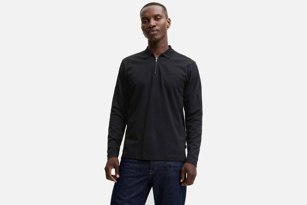 JPRBLAETHAN LS ZIP POLO BLACK
