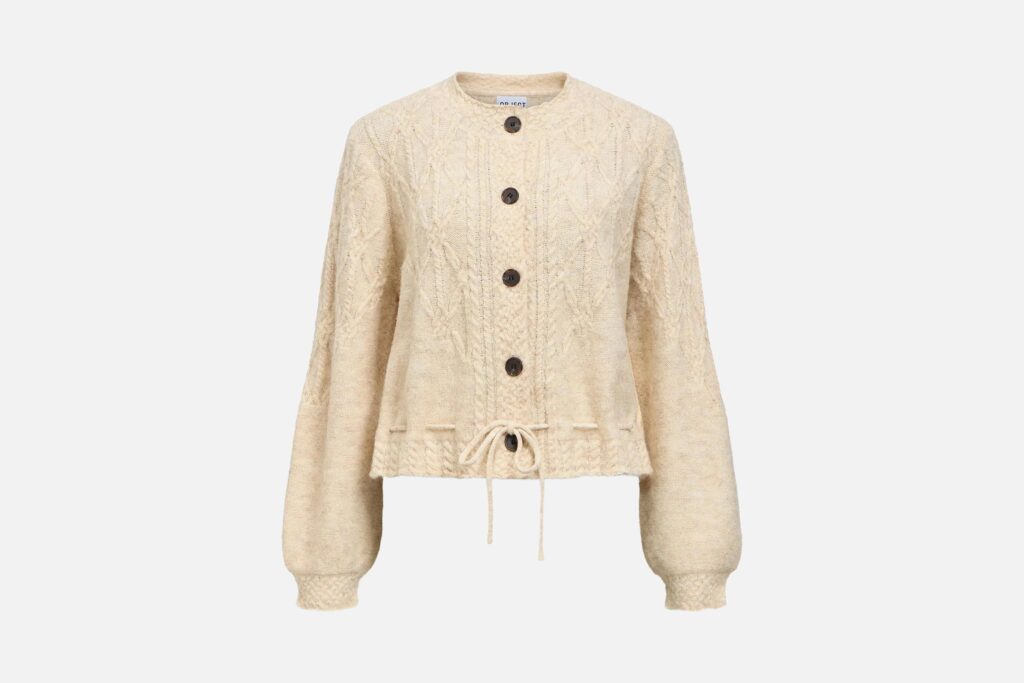 OBJGUNVI LS RE KNIT CARDIGAN MACADAMIA