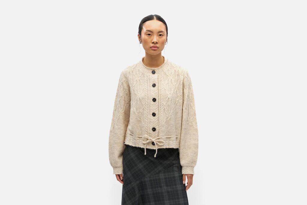 OBJGUNVI LS RE KNIT CARDIGAN MACADAMIA