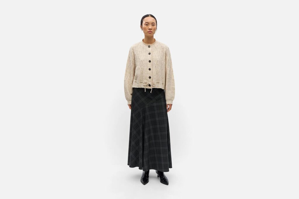 OBJGUNVI LS RE KNIT CARDIGAN MACADAMIA