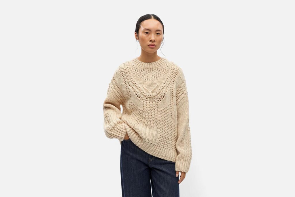 OBJHINNA LS RE KNIT PULLOVER BIRCH