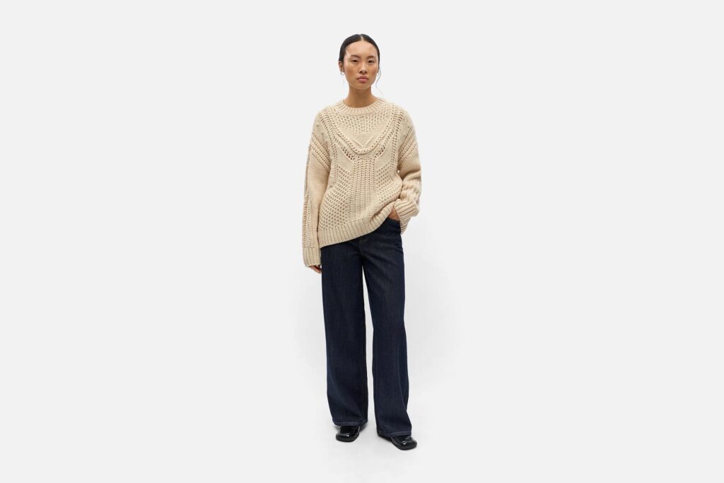 OBJHINNA LS RE KNIT PULLOVER BIRCH