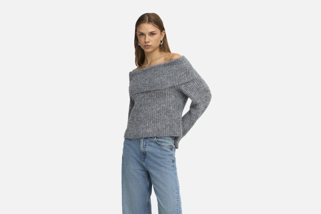 ONLMAGGIE LS OFF SHOULDER KNT MEDIUM GREY